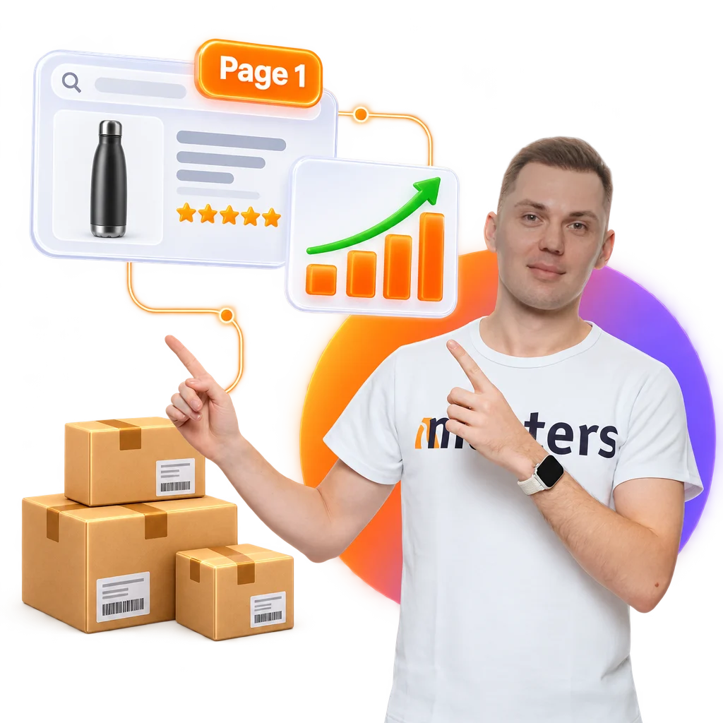 Mark, lead mentor at Amazon Masters, pointing at a page-one listing and a rising sales chart