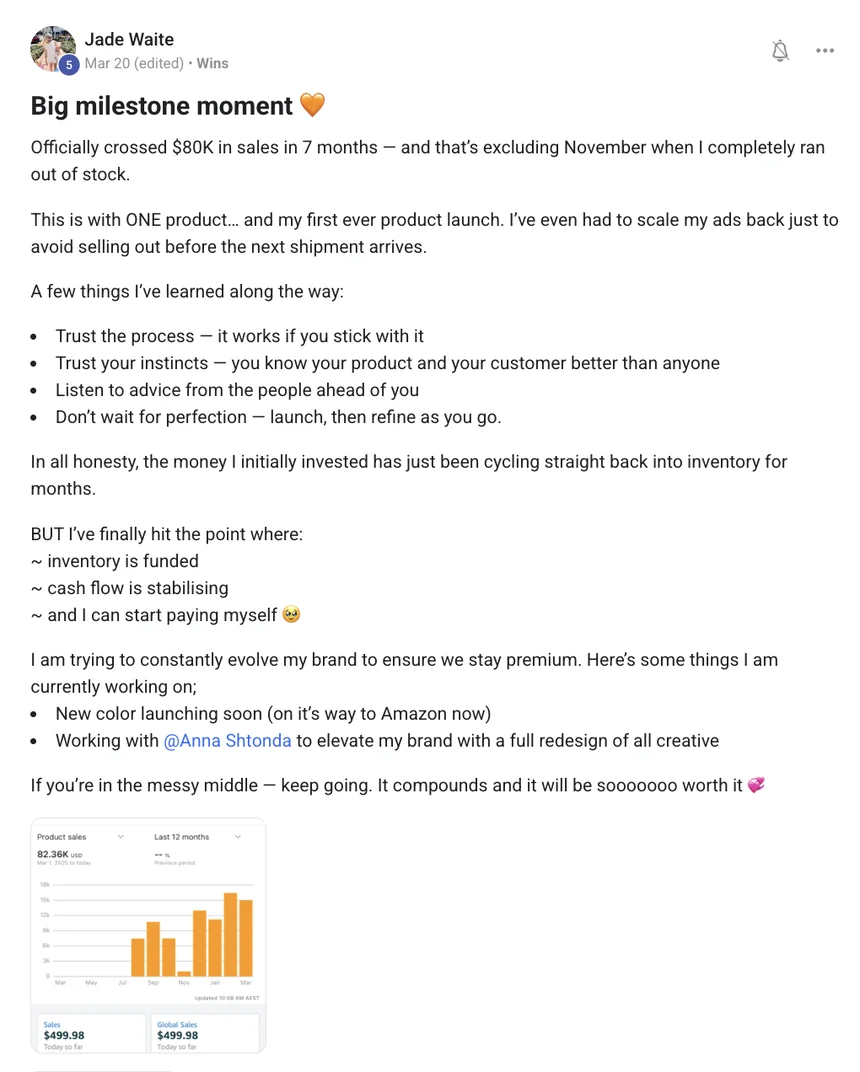 Community post: Jade crossed $80K in sales in 7 months with one product